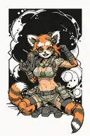 red panda as a bomb squad technician pinup girl tattoo design idea