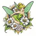 tinkerbell over flowers tattoo design idea