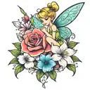 tinkerbell over flowers tattoo design idea