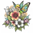 tinkerbell over flowers tattoo design idea