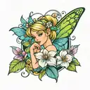 tinkerbell over flowers tattoo design idea