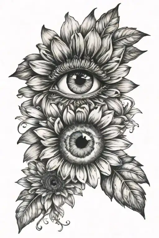 gerberas and eye look tattoo design idea