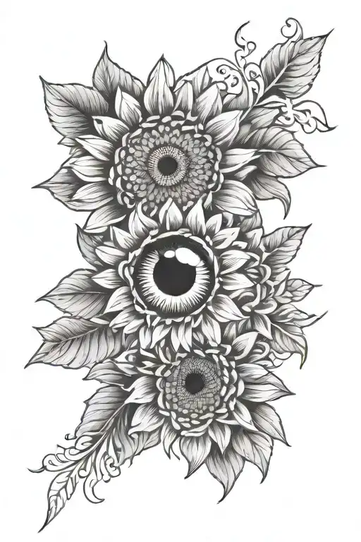 gerberas and eye tattoo design idea