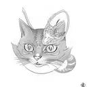 japanese cat with kimono and kitsune mask tattoo design idea