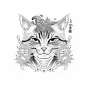 japanese cat with kimono and kitsune mask tattoo design idea