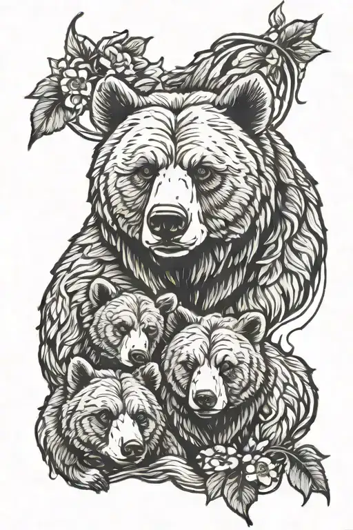 papa bear and 2 cubs face only tattoo design idea
