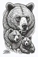 papa bear and 2 cubs face only tattoo design idea