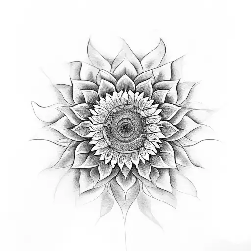 Sunflower with a mandala and varieties of flowers tattoo design idea