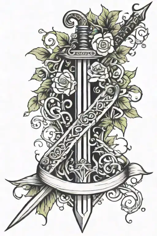 sword and vines wrapping tattoo design idea