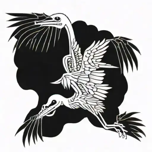 skeleton attacks bird crane tattoo design idea