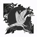 skeleton attacks bird crane tattoo design idea