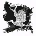 skeleton attacks bird crane tattoo design idea
