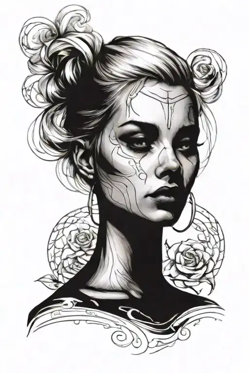 blonde woman from the front with smooth hair and an angelic face tattoo design idea