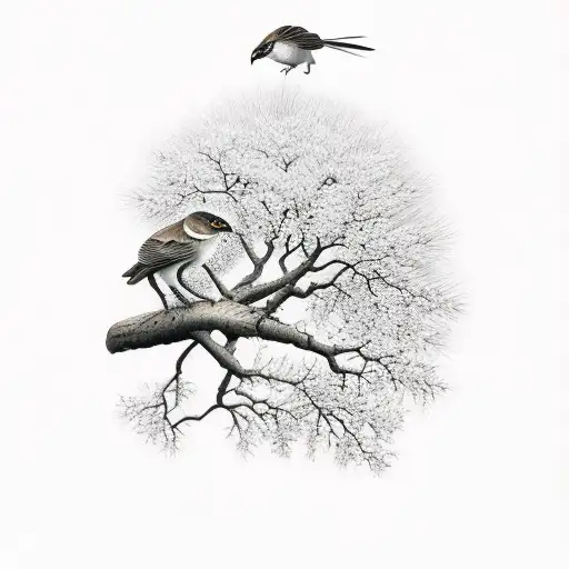shrike on tree branch tattoo design idea