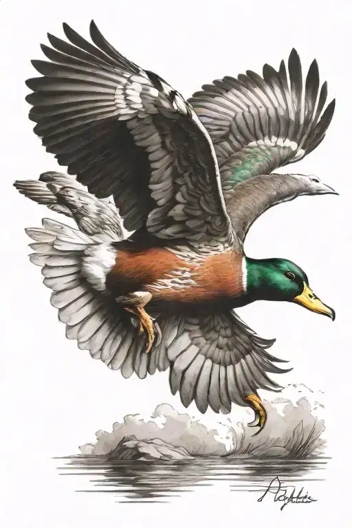 mallard duck flyinh  tattoo design idea