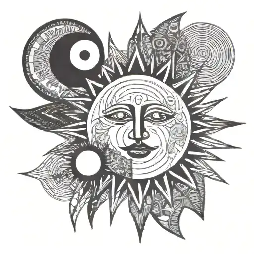 Uruguay sun with a face and moon tattoo design idea