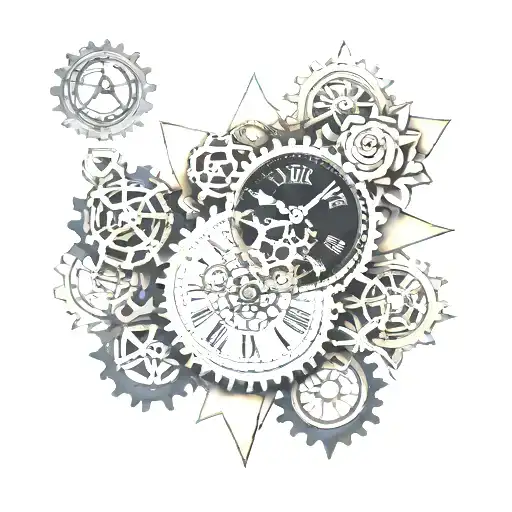 A geometric design incorporating the initials of Beth's family members intertwined with clock gears, symbolizing the importance of family and the passing of time tattoo design idea