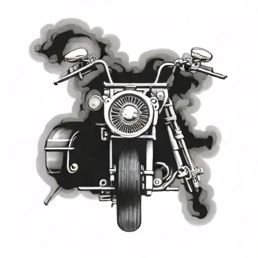 A chopper motorcycle surrounded by smoke tattoo design idea