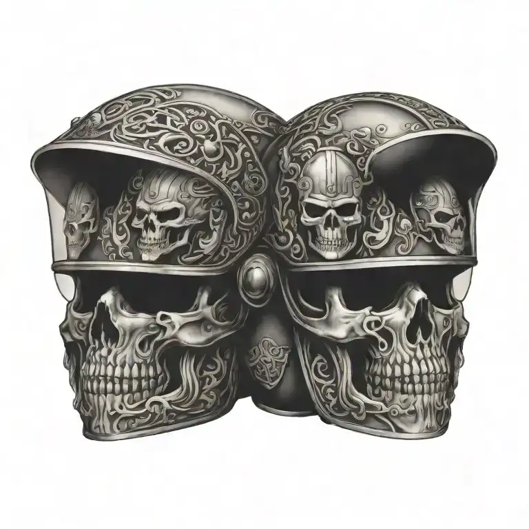 A motorcycle helmet adorned with viking symbols and skulls, reflecting a fearless spirit on the road tattoo design idea