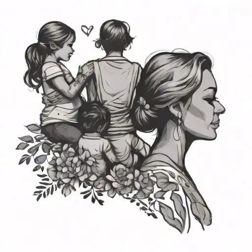 A silhouette of Beth, Ava, and their family enjoying quality time together, capturing the essence of love and happiness tattoo design idea