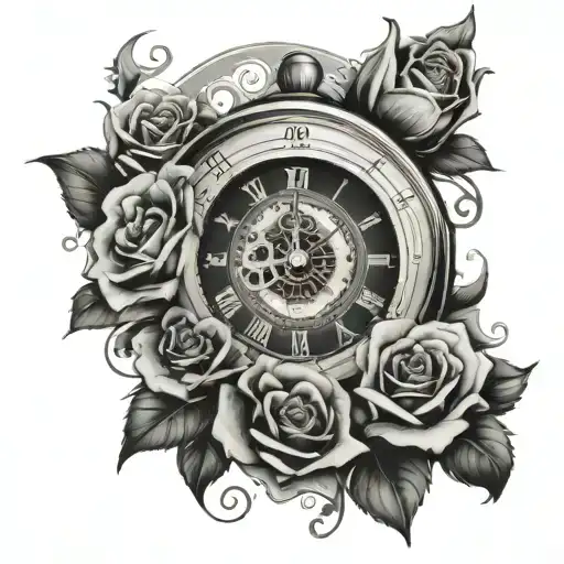 clock roses eye symbol integrated tattoo design idea