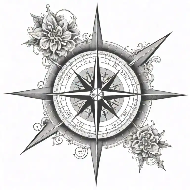 A compass rose design with coordinates representing significant locations in Beth and Ava's family history, symbolizing their journey together tattoo design idea