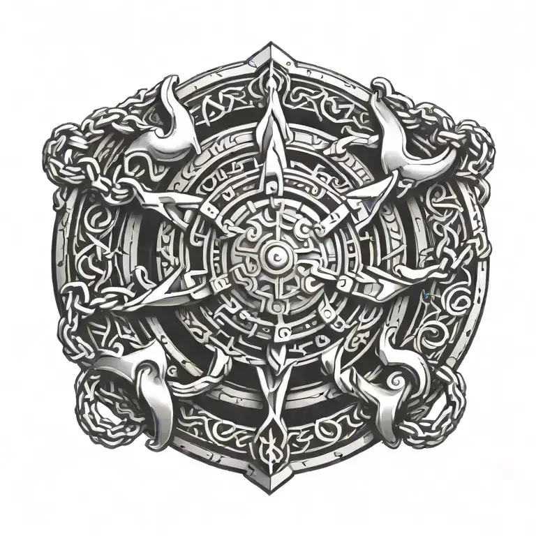 A motorcycle chain wrapped around a viking shield, symbolizing protection and freedom tattoo design idea