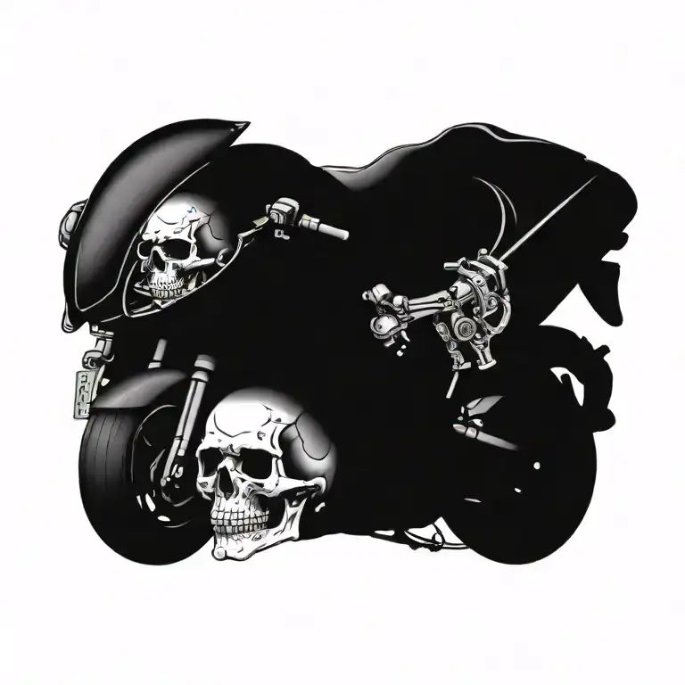 A motorcycle engine intertwined with a skull, symbolizing the thrill of the ride and the inevitability of death tattoo design idea