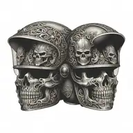 A motorcycle helmet adorned with viking symbols and skulls, reflecting a fearless spirit on the road tattoo design idea