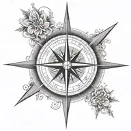 A compass rose design with coordinates representing significant locations in Beth and Ava's family history, symbolizing their journey together tattoo design idea