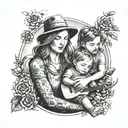 A portrait-style tattoo of Beth and Ava engaging in a favorite hobby or activity with their family, immortalizing a special moment in time tattoo design idea