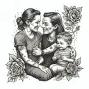 A portrait-style tattoo of Beth and Ava engaging in a favorite hobby or activity with their family, immortalizing a special moment in time tattoo design idea