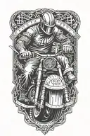Ironworker welding a shovelhead harley motorcycle with viking runes in the background tattoo design idea