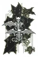 skeletons of bat hanging tattoo design idea