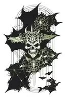 skeletons of bat hanging tattoo design idea