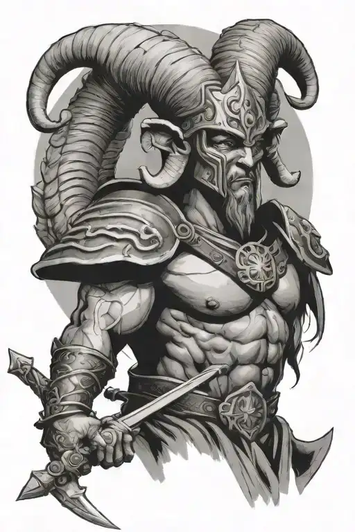 warrior with ram head wearing tattoo design idea