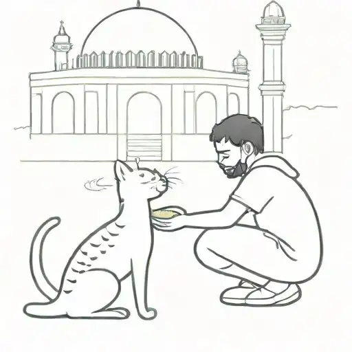 palestinian child feeding bread to a cat in front of al aqsa mosque  tattoo design idea