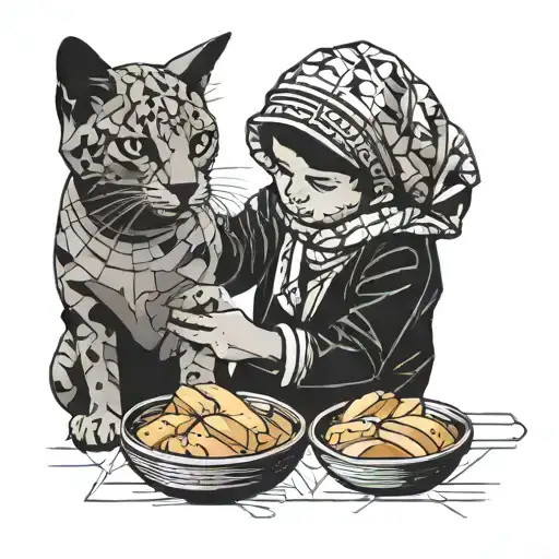 palestinian boy feeding bread to a cat tattoo design idea