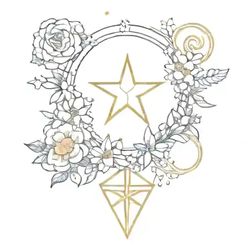 Bouquet of the flowers of aries, cancer, gemini, Leo and sagittarius star signs tattoo design idea