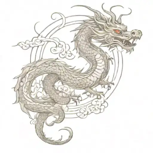 full sleeve chinese dragon with floral details mixed in. background is the sun fading into the moon  tattoo design idea