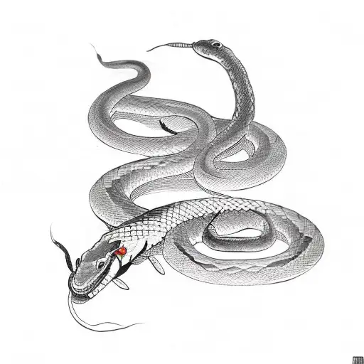 A Japanese tattoo of a black and red snake wrapping around a dagger tattoo design idea