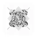 A Japanese patchwork tattoo design featuring a traditional kayak surrounded by intricate patterns of waves, sakura petals, and anime characters tattoo design idea