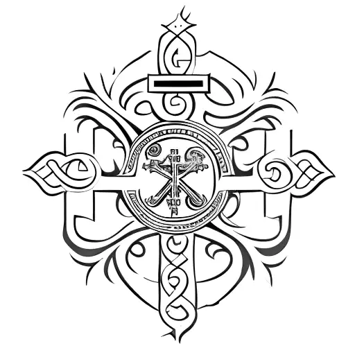 detailed catholic cross tattoo design idea