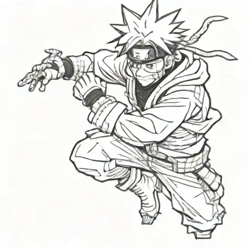 A sketch-style tattoo of Kakashi in a dynamic pose, capturing his ninja skills and mysterious aura tattoo design idea