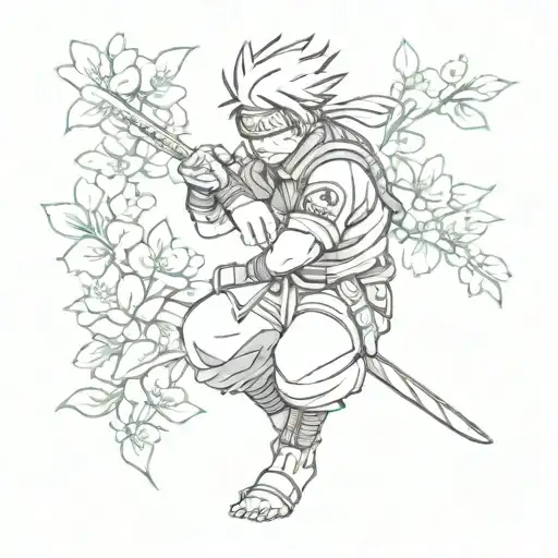 A unique design featuring Kakashi from the anime, incorporating elements of Japanese culture such as cherry blossoms or koi fish tattoo design idea