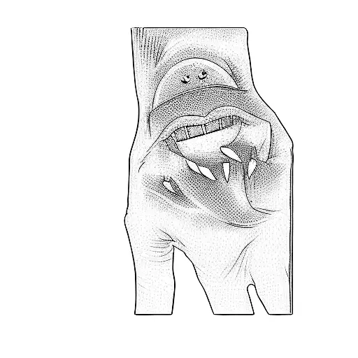 a hand with a monster's mouth on it tattoo design idea