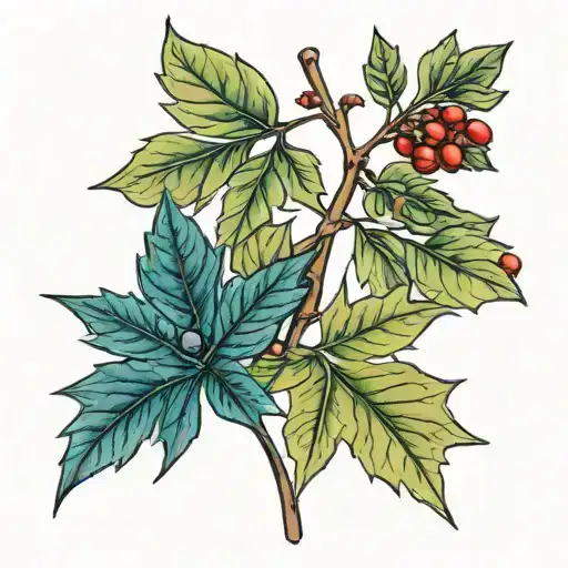maple leaf and olive branch tattoo design idea