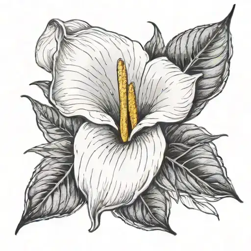 white calla Lilly with leafs  tattoo design idea