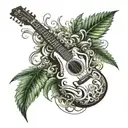 An abstract design of a guitar morphing into a cannabis leaf, representing your passion for music and weed tattoo design idea