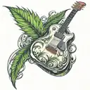 An abstract design of a guitar morphing into a cannabis leaf, representing your passion for music and weed tattoo design idea